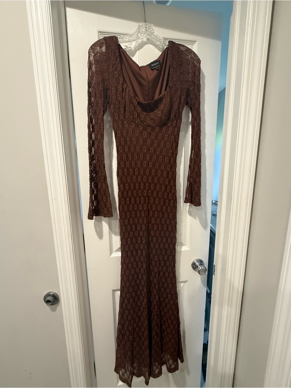 Bardot Chocolate Brown Lace Long Sleeve Maxi Dress